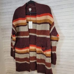 Striped Open-Front Cardigan - A New Day Burgundy/Cream/Red XS